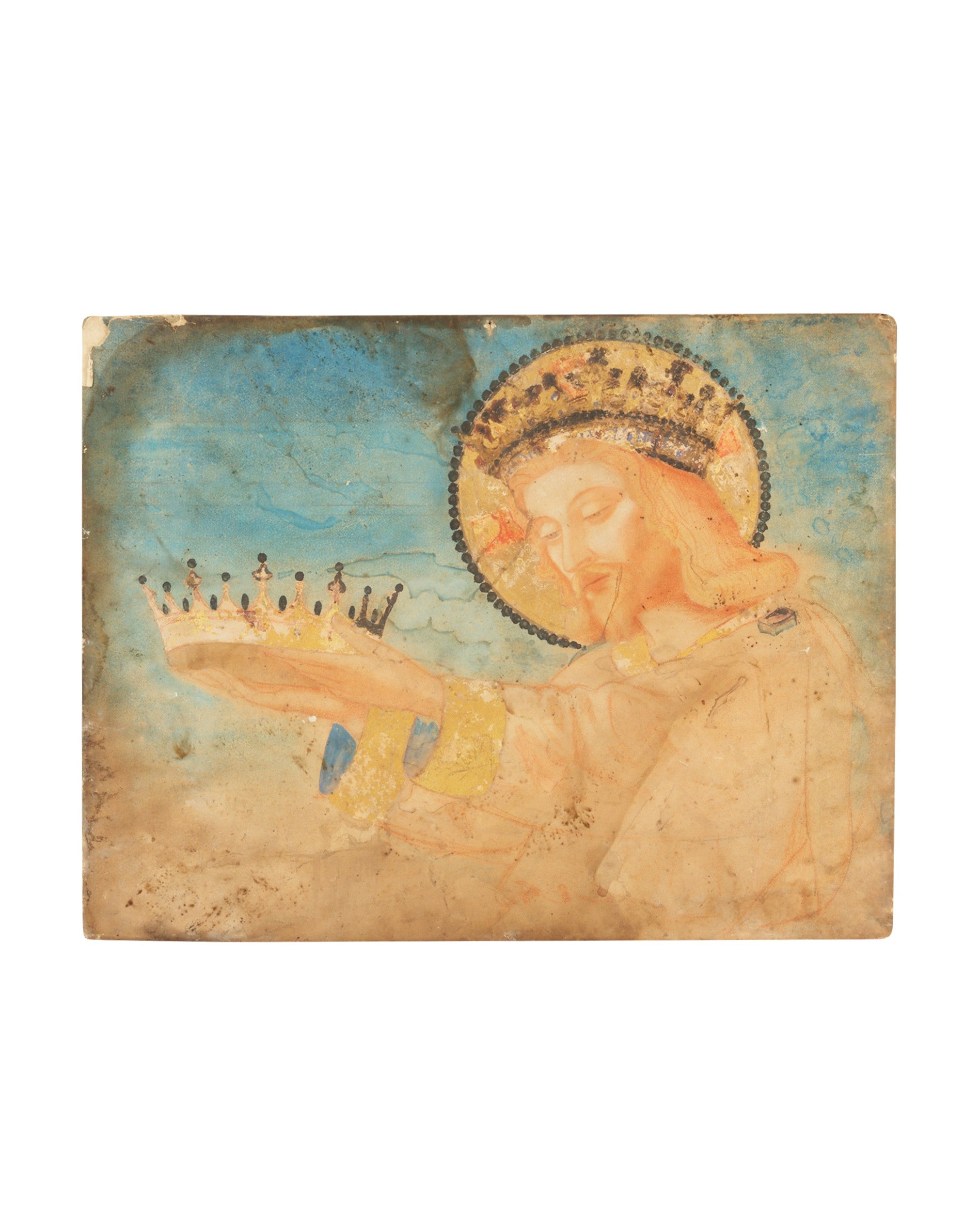 Antique painting original 17th century 'Christ as the king of heaven'