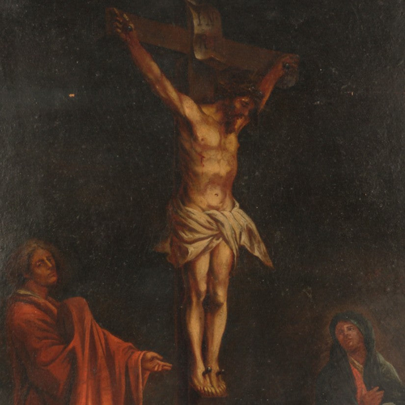 Antique 19th century oil painting 'The crucifixion'