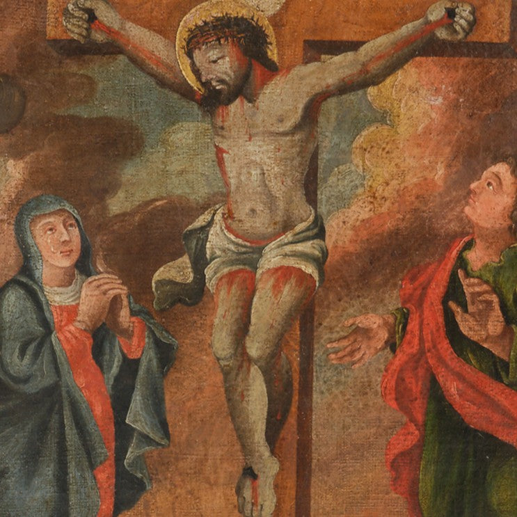 Antique 18th century oil painting the crucifixion