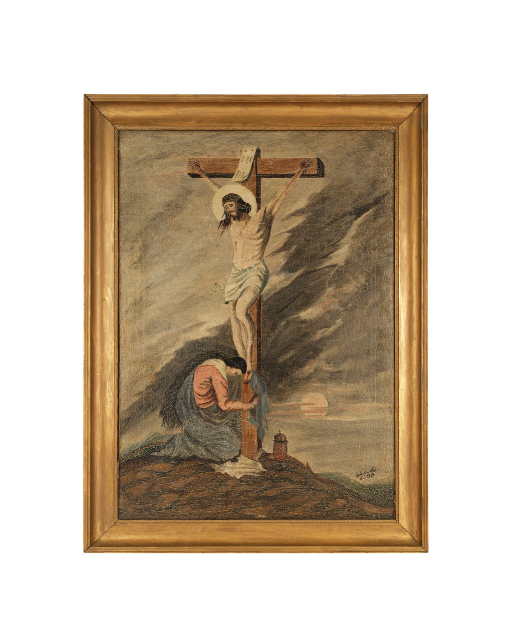 The crucifixion of Christ oil on canvas painting signed 1934