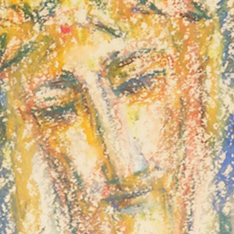 Vintage abstract Jesus Christ painting signed by Jadvyga Paukstiene 1966