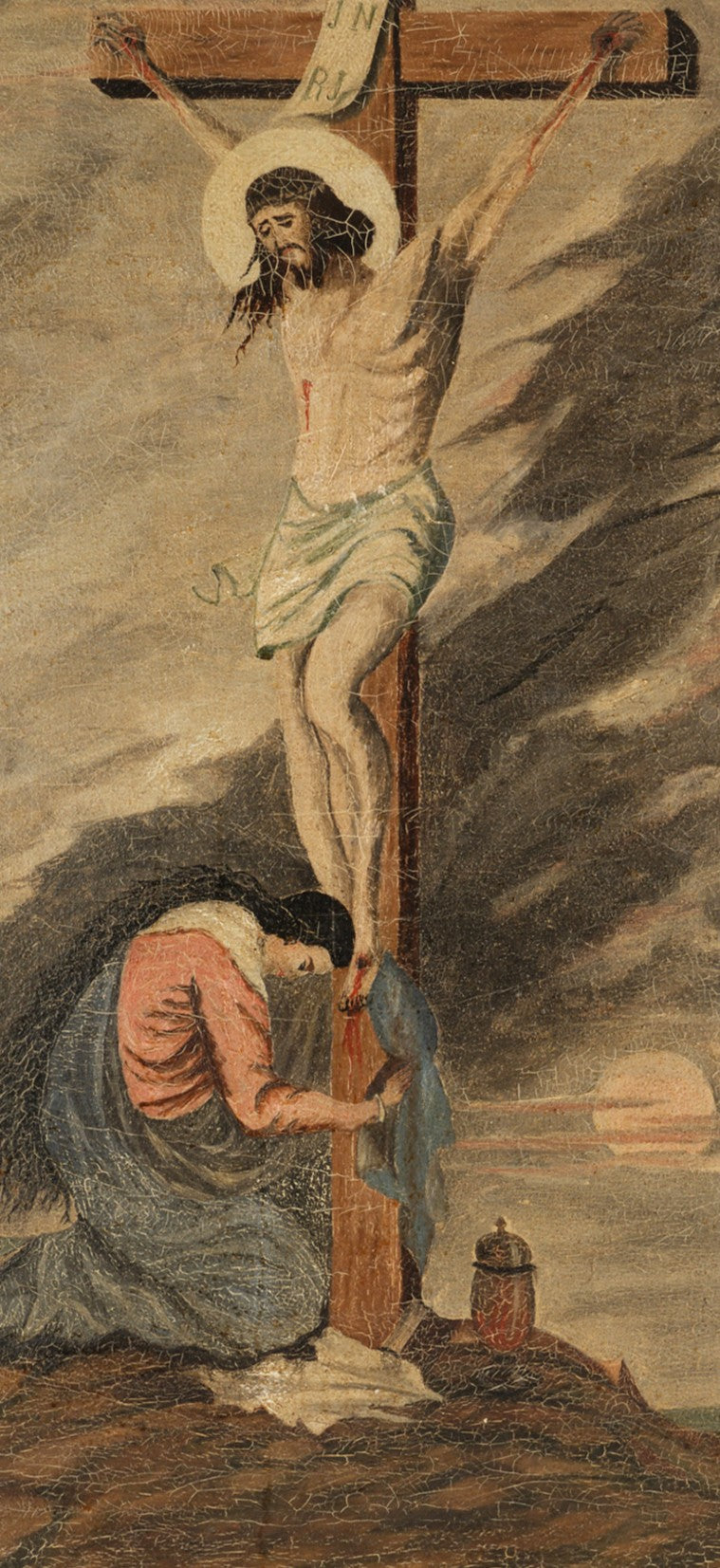 The crucifixion of Christ oil on canvas painting signed 1934