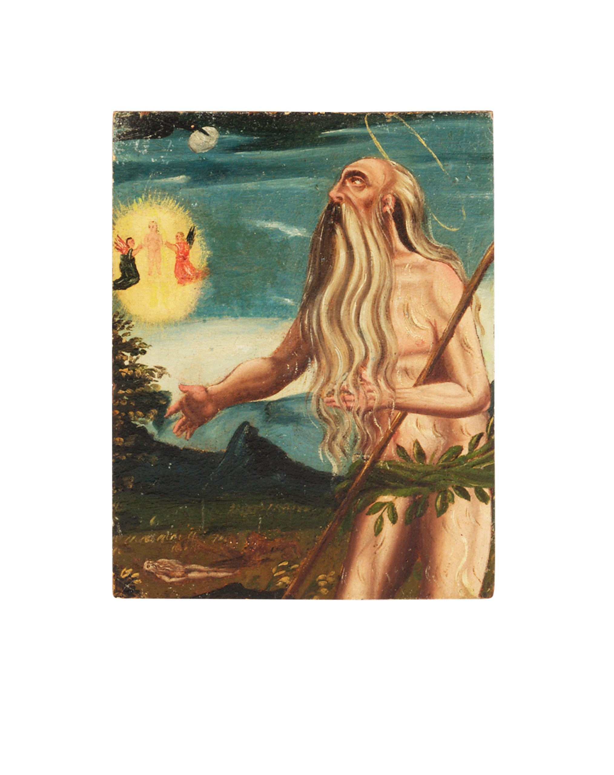 Spanish school 18th century oil painting 'St Paul and the raven'