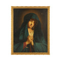 Antique painting Virgin Mary 19th century Madonna in Prayer, T.Berti