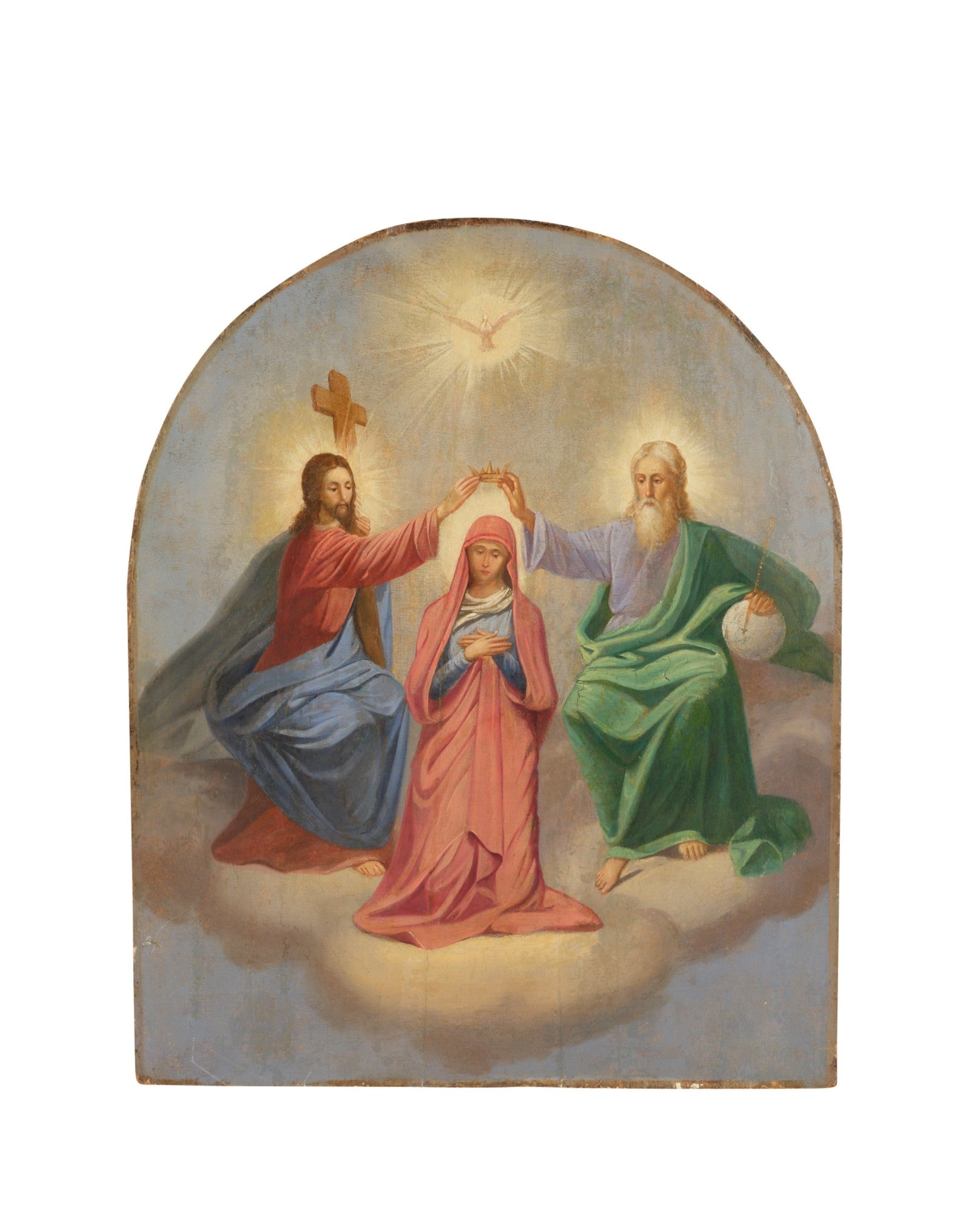 Antique 18th century oil painting 'The coronation of the virgin'