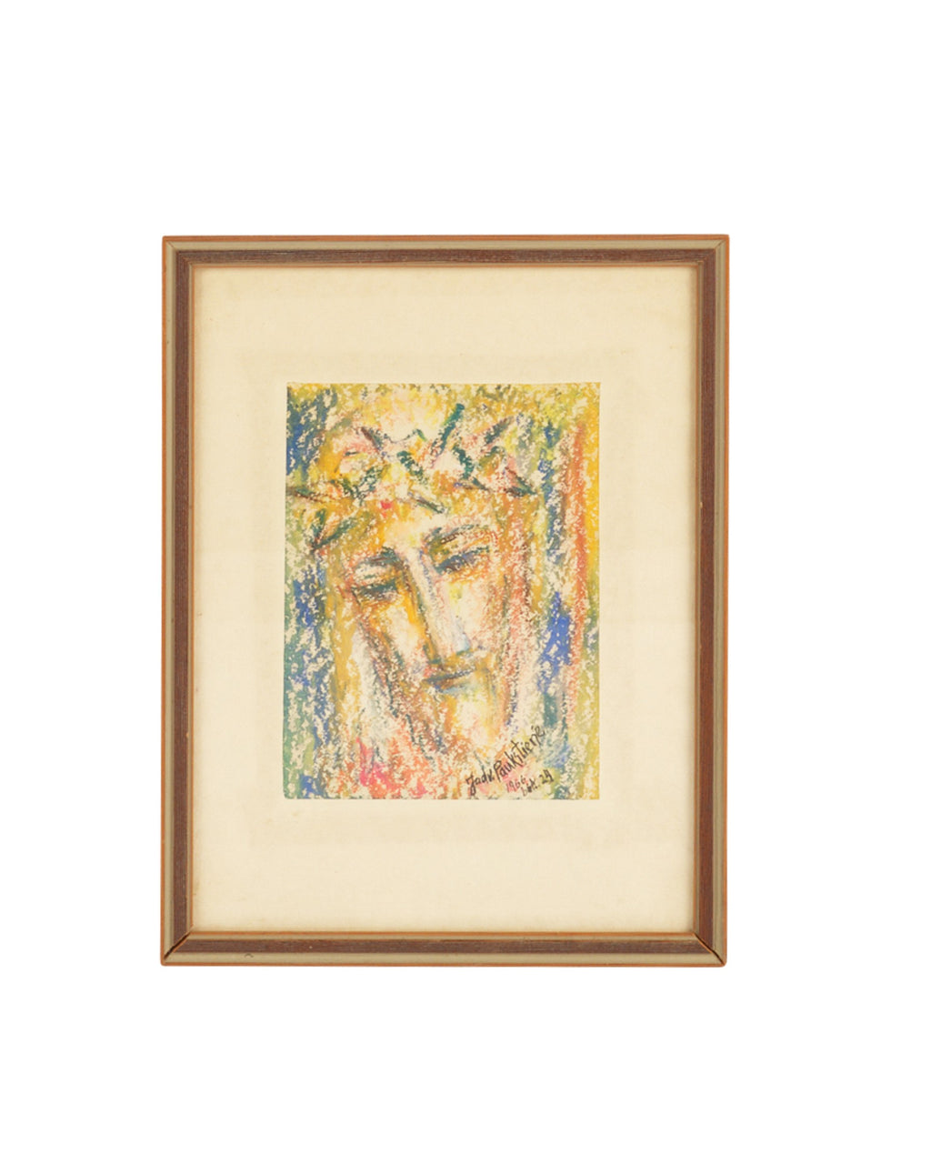 Vintage abstract Jesus Christ painting signed by Jadvyga Paukstiene 1966
